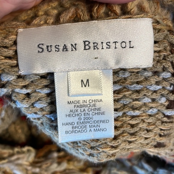 Susan Bristol vintage cable knit loop button down cardigan sweater yarn fringe M - Picture 7 of 10